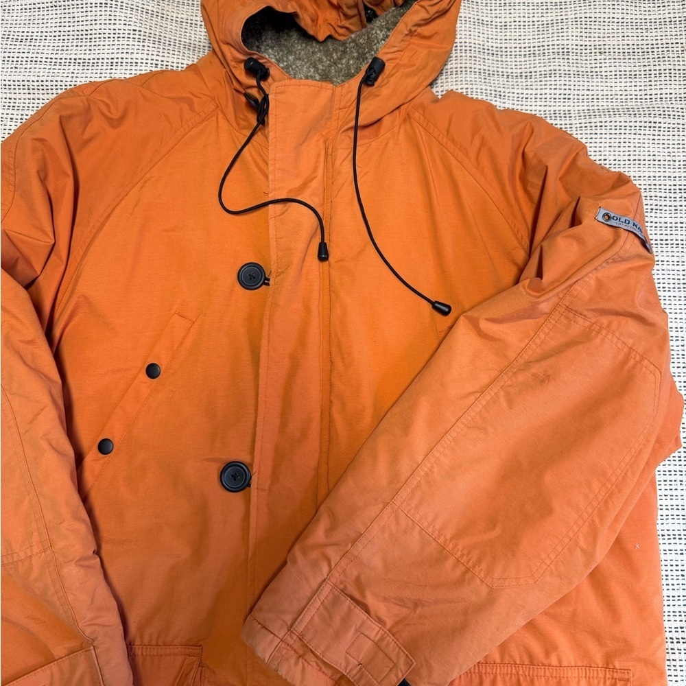 🔥🔥5/$25! VTG Old Navy Men's Orange Hooded Parka Jacket